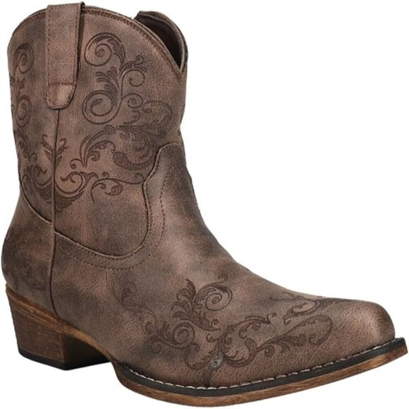 Roper Women’s Short Stuff Boot –7” Zipper Brown Faux leather upper Women Booties - Picture 2 of 5